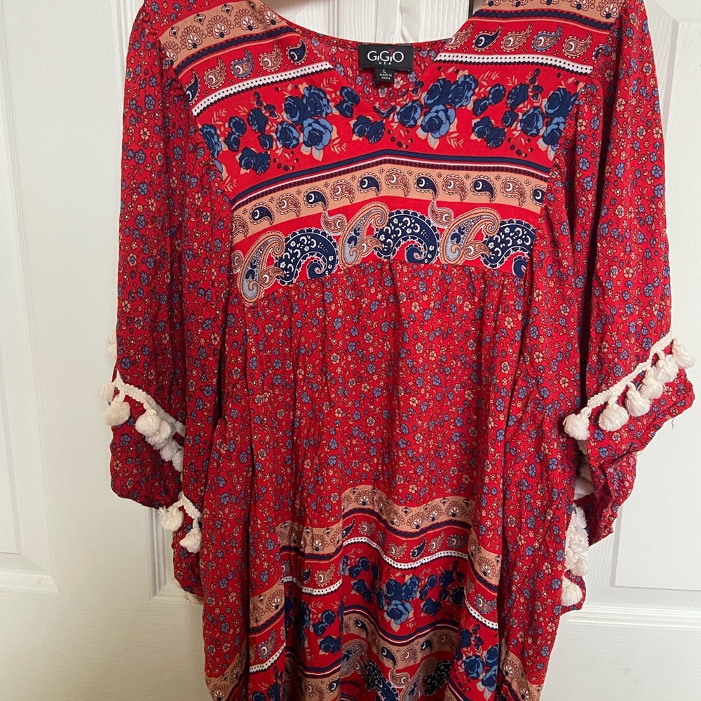 Grigio paisley red boho tunic